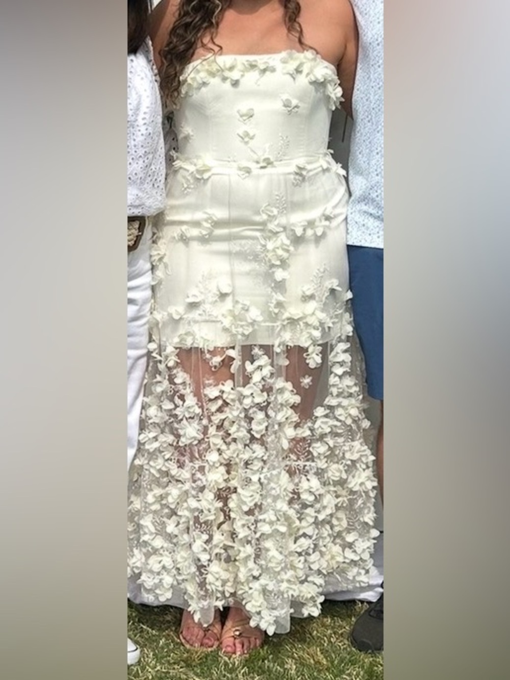Audrey Square-Neck Floral Appliqué Sheer Midi Dress - White - Picture 3 of 4